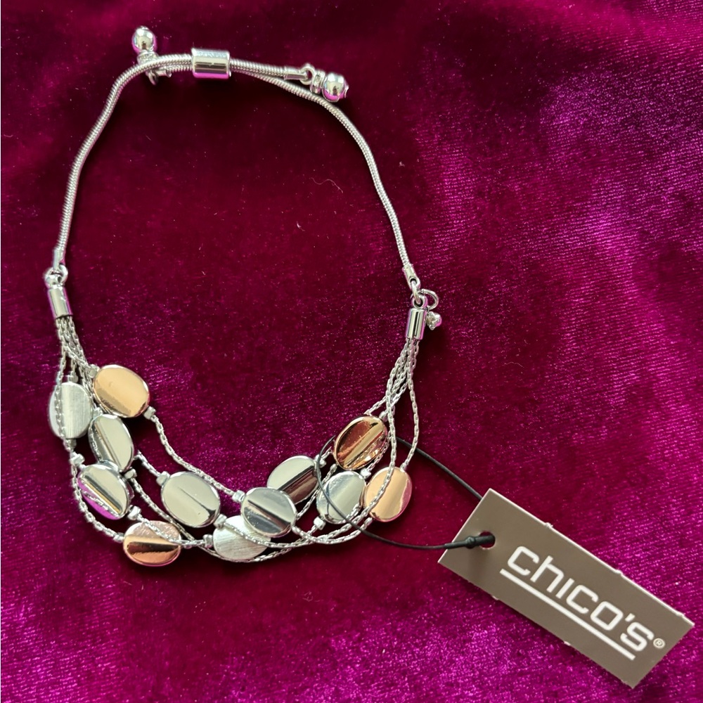 NWT Chico’s Adjustable Rose Dot Gold and Silver Bracelet